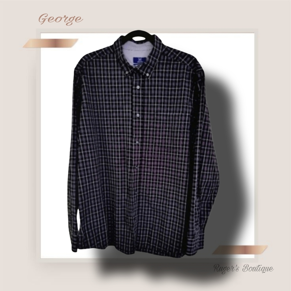 🌿George Classic Fit Men's XL Black & Gray Button Down Shirt - Picture 2 of 8